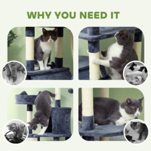 81" Cat Tree w/ Cat Scratching Posts, Scratching Board, Condos, Beds, Hammocks, Toy Balls, Rope Cat Toy, Gray - Image 5